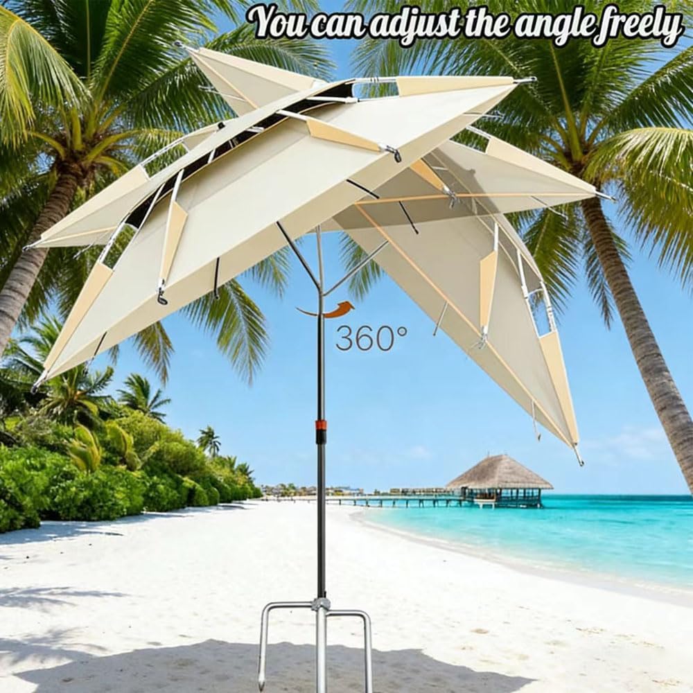 Ombrellone da spiaggia con ancora da spiaggia, Ø 160 cm, ombrellone da giardino esterno, 360 gradi, ombrellone reclinabile, telo protezione UV UV50+,Ombrella regolabile in altezza e