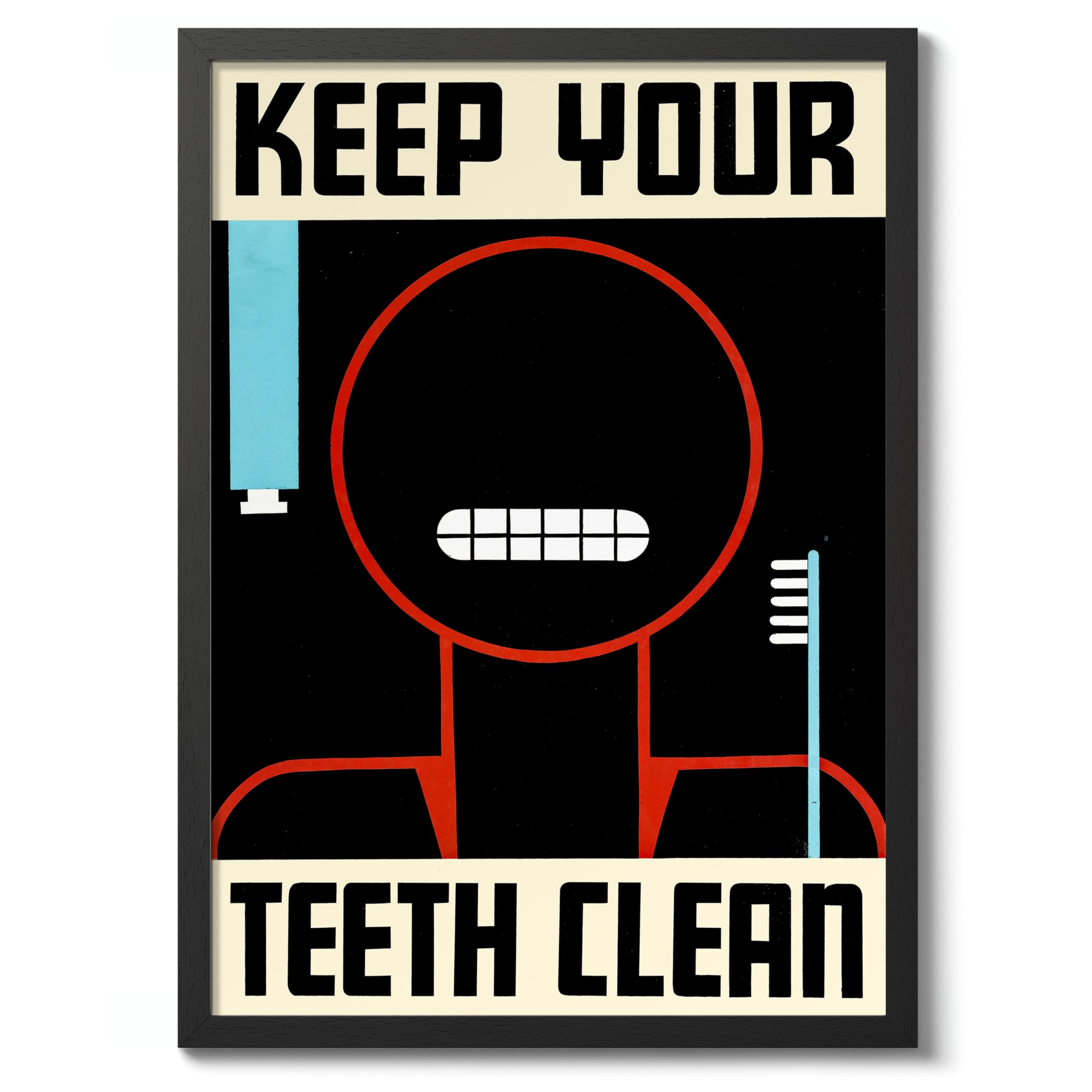 Keep Your Teeth Clean Vintage Advertisment Art Print, Retro Illustration Matchbox Wall Art Poster, Bedroom Home Decor Picture, A1 (Black Frame) - 86.9x62.4cm — image 1