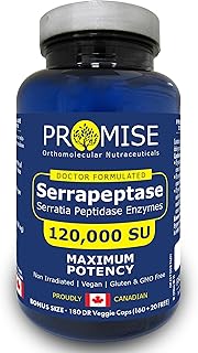 180 DR vcaps Promise Serrapeptase (Serratia Peptidase Enzymes) 120,000 SU, MAXIMUM POTENCY, Natural Pain Relief, Made in Canada