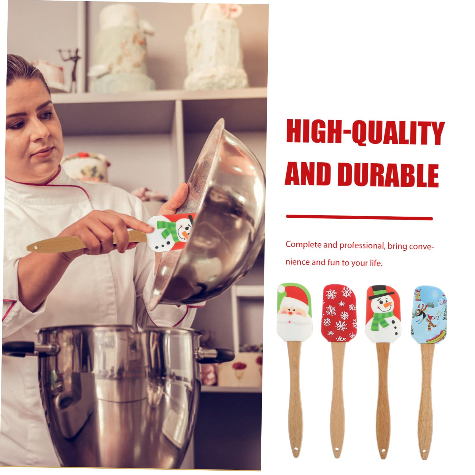 4piezas Espátulas De Silicona Para Mantequilla Con Mango De Raspadores De Crema Para Decoración De Pasteles Navideños Utensilios De Cocina Para Hornear Diseño Práctico y Fácil Alma