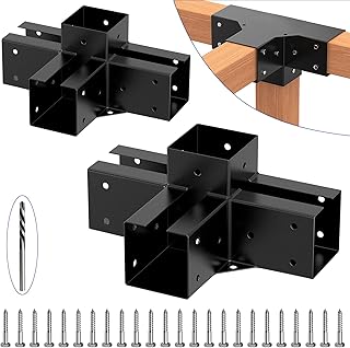 Goovilla Pergola Kit, 304 Stainless Steel Pergola Brackets 4x4(inner 3.62"x3.62"), 2Pack Coated 4-Way Right Angle Corner Bracket, Heavy Duty Metal Wood DIY Pergola Hardware Kit for Gazebo 4”x4” Lumber