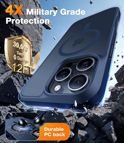Miniatura 10 de TORRAS Funda magnética a prueba de golpes para iPhone 15 Pro, probada contra caídas de grado militar compatible con MagSafe translúcida delgada,