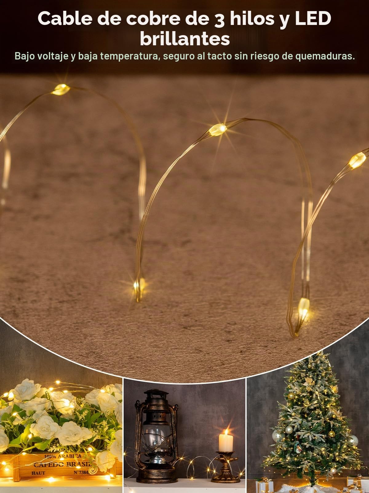 Cadena de luces solares extra largas, paquete de 2 luces para exteriores de 30m, impermeables, con energía solar, 300 luces LED para patio, jardines, patio, árbol, boda, Navidad