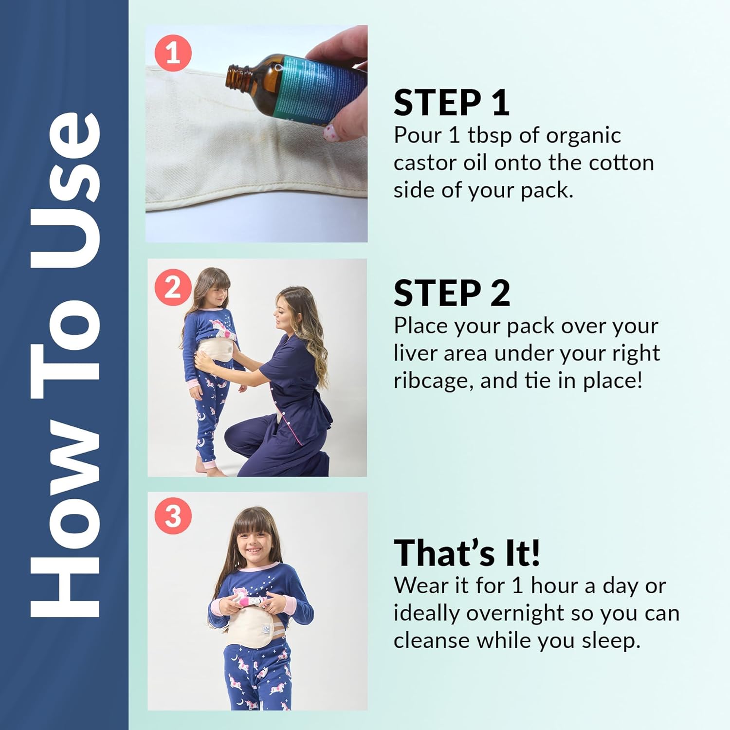 QUEEN OF THE THRONES Castor Oil Pack for Kids - Heatless, Less-Mess, Reusable - Organic Cotton Flannel, Comfort Fit, Soft Straps & Naturopathic Doctor Designed (Castor Oil Sold Separately)