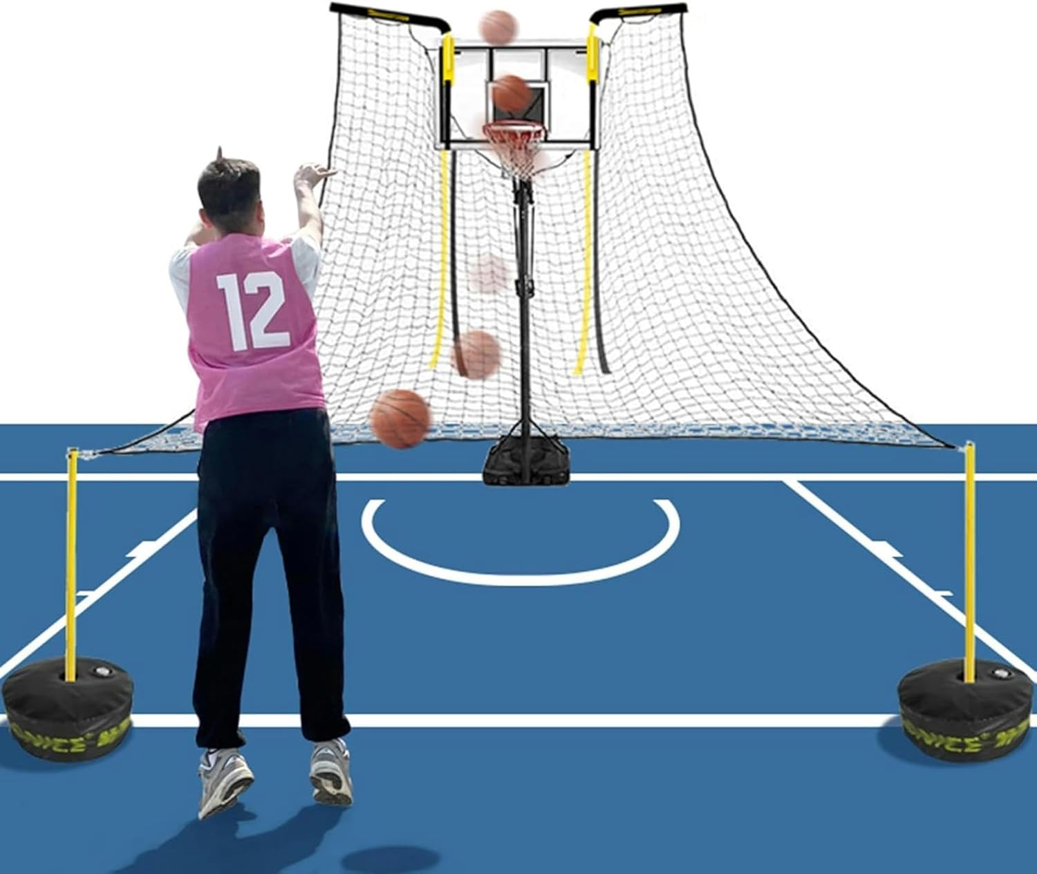 Hanging Basketball Return，Court Basketball Yard Guard Defensive Net System, Basketball Rebounder for Jump Shots/Free-Throw/ 3-Pointers Practice, Large Ball Returner for Adults Teens Training