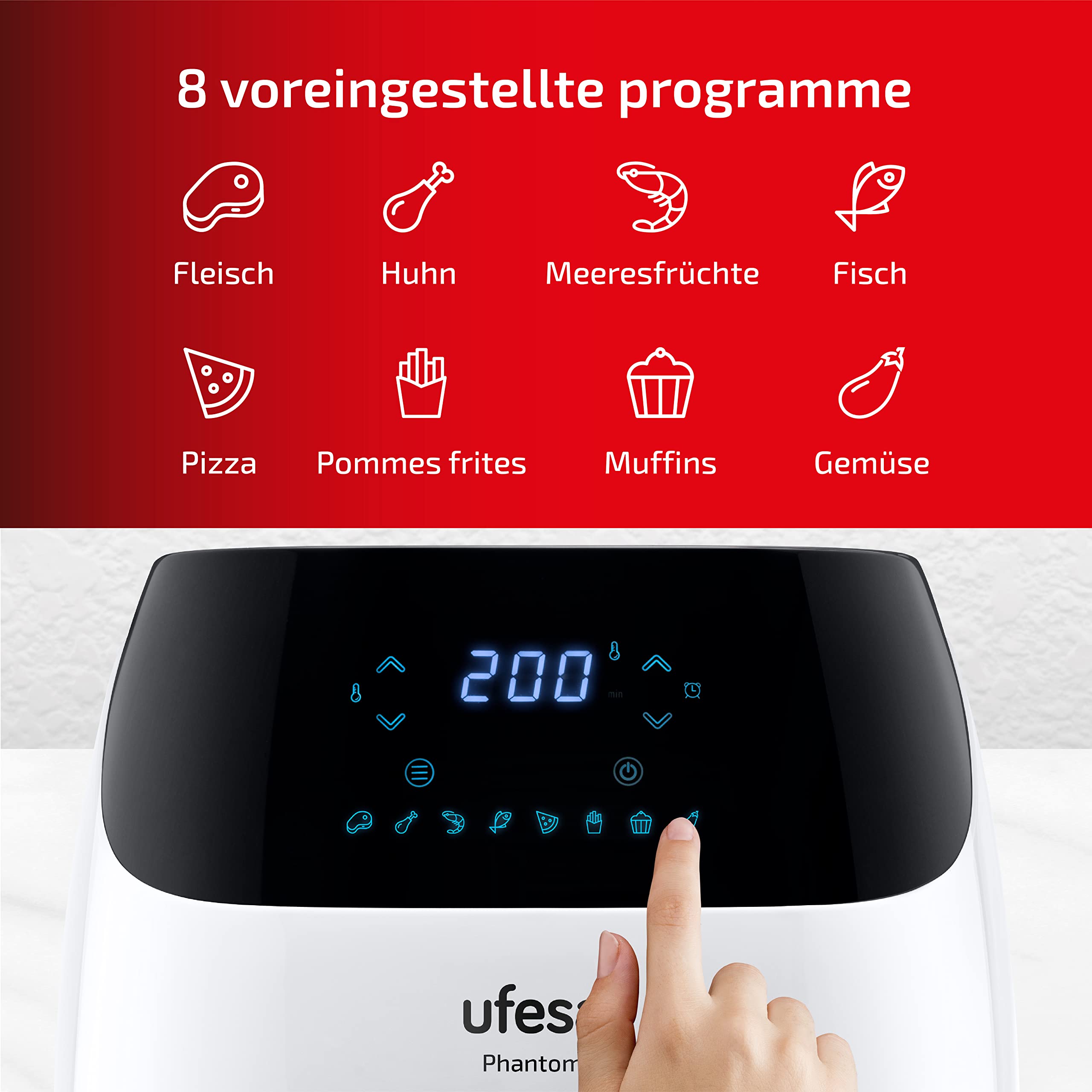 Ufesa AF5100 White Phantom Friteuse Heißluftfritteuse Weiß mit WLAN, 5 L, Digitale Touch-Steuerung, 8 Programme, 1500 W, APP mit Rezept, Temperatur und Zeit einstellbar, Amazon-Exklusiv