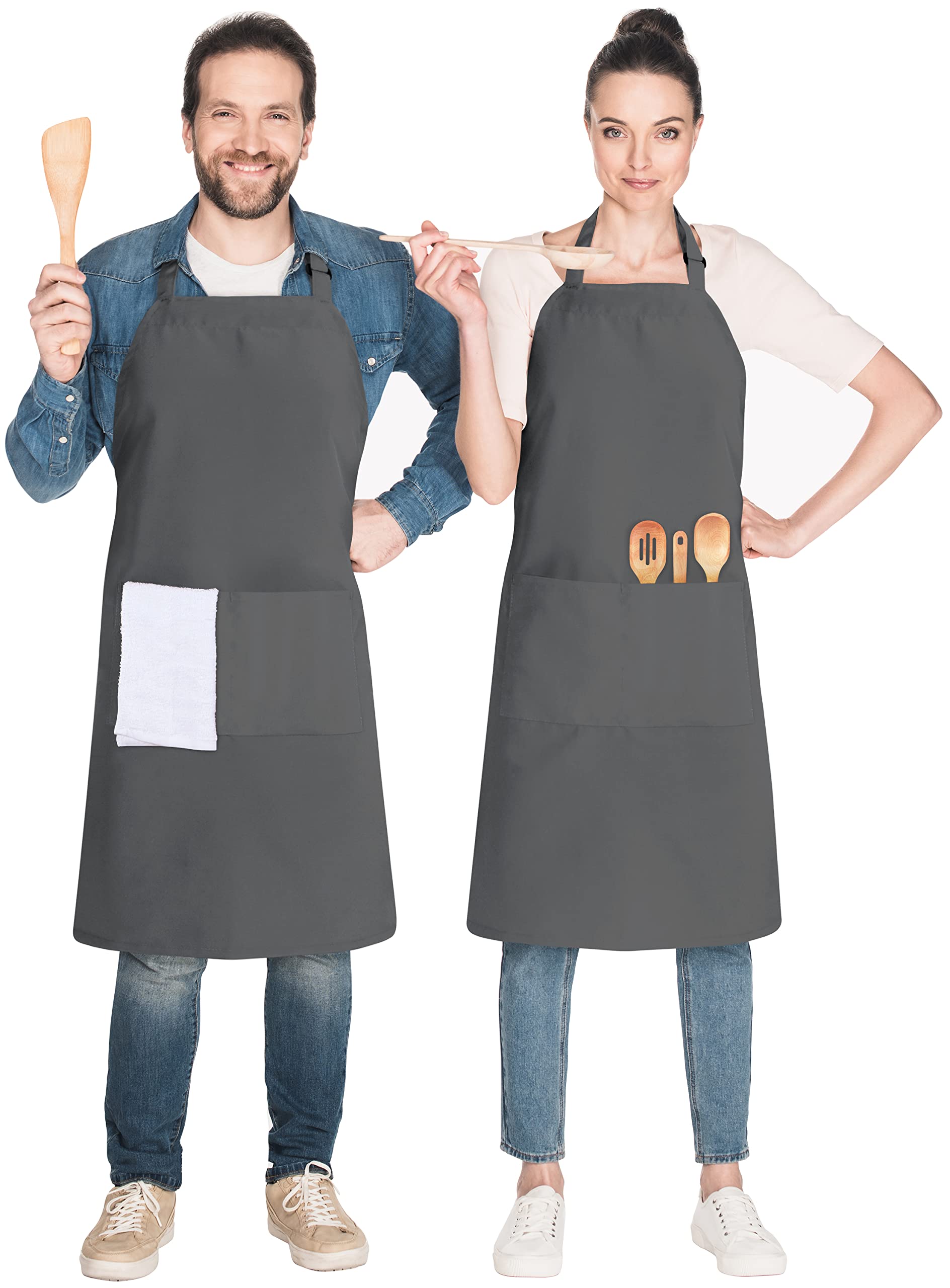 Utopia KitchenAdjustable Bib Apron (4-Pack) Water Oil Resistant Chef Cooking Kitchen Mens Womens Waitress Server Work Aprons