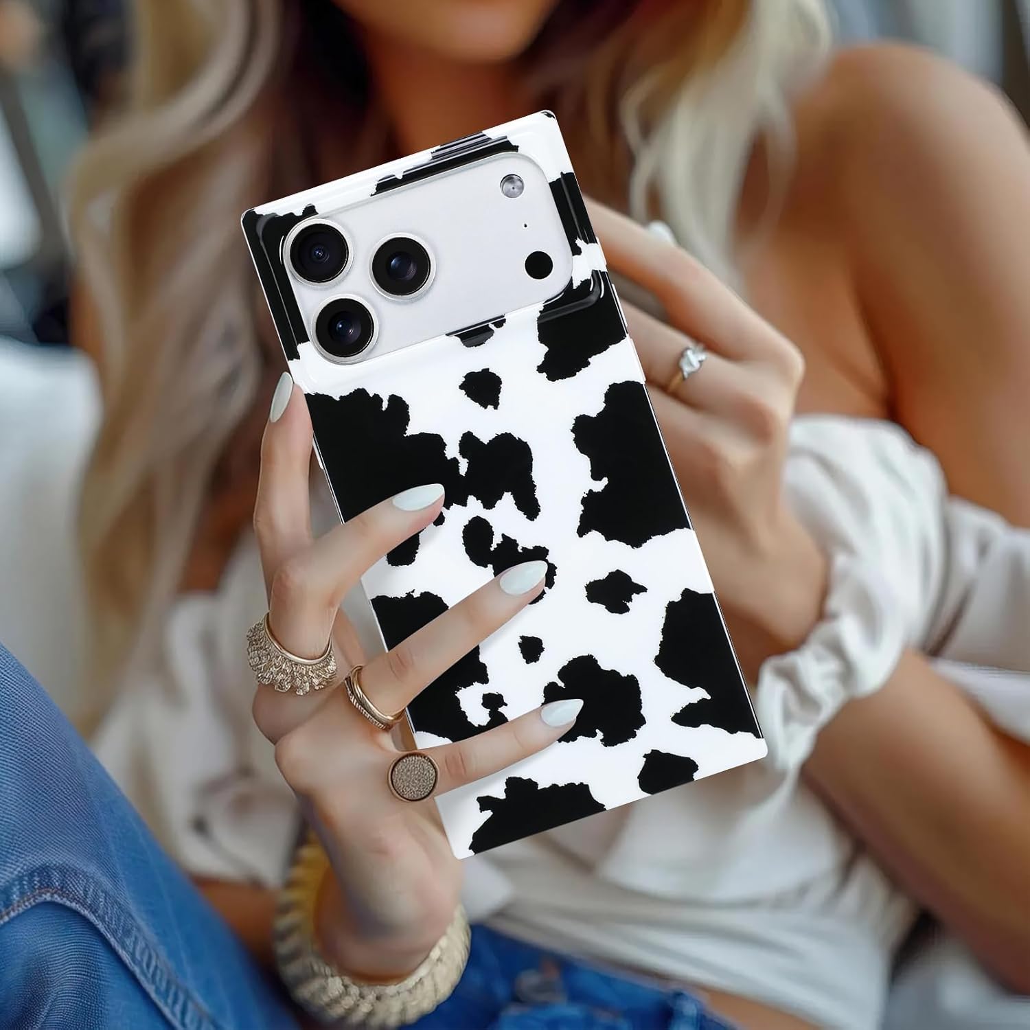 SOKAD Compatible with iPhone 17 Pro Max Case Magnetic Cute Milk Cow Pattern for Women Men, Compatible with Magsafe, Rectangle Edge Shockproof Cover for iPhone 17 Pro Max 6.9", Milk Cow