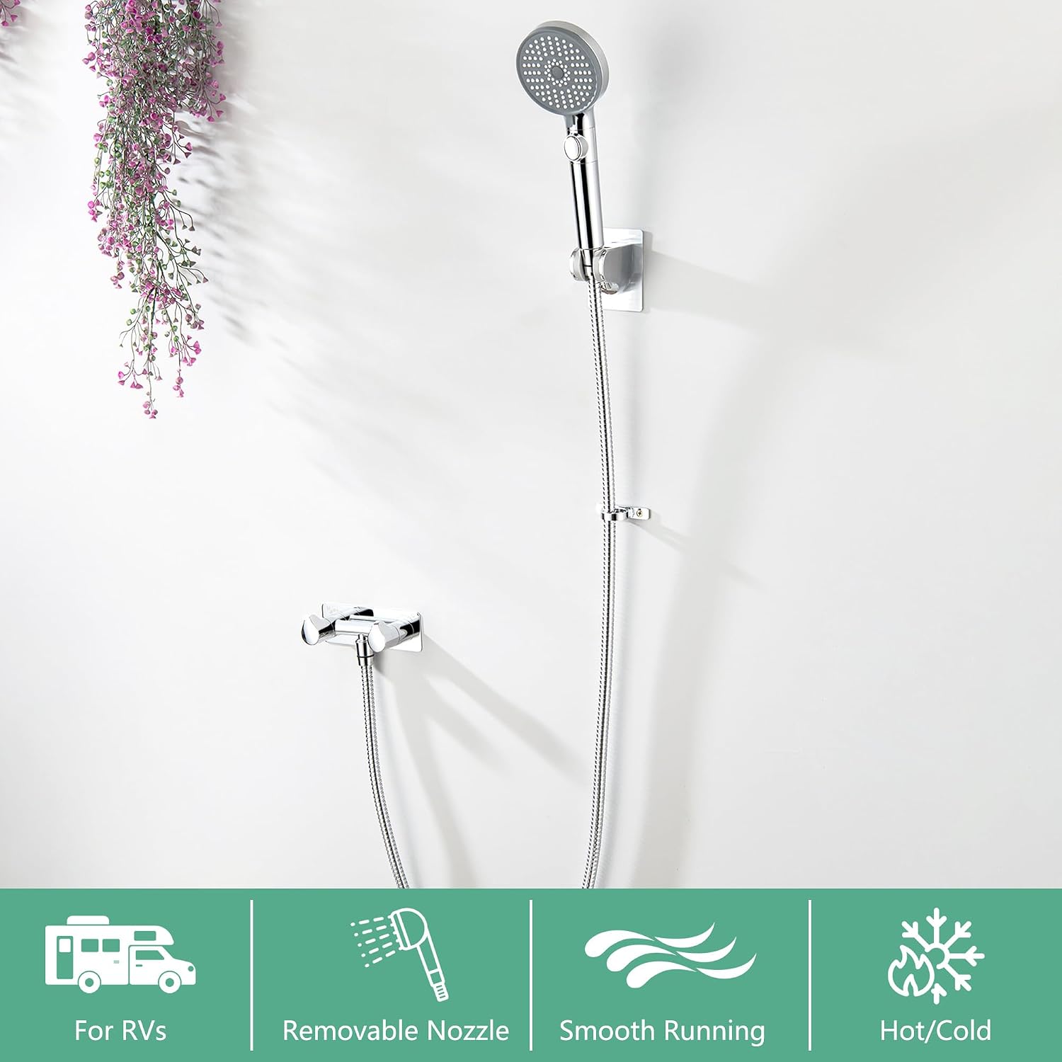 RV Shower Faucet Chrome, Metal 4" Camper Shower Faucets with Hose and Shower Replacement RV Outside Shower Faucet for Camper, Motorhome