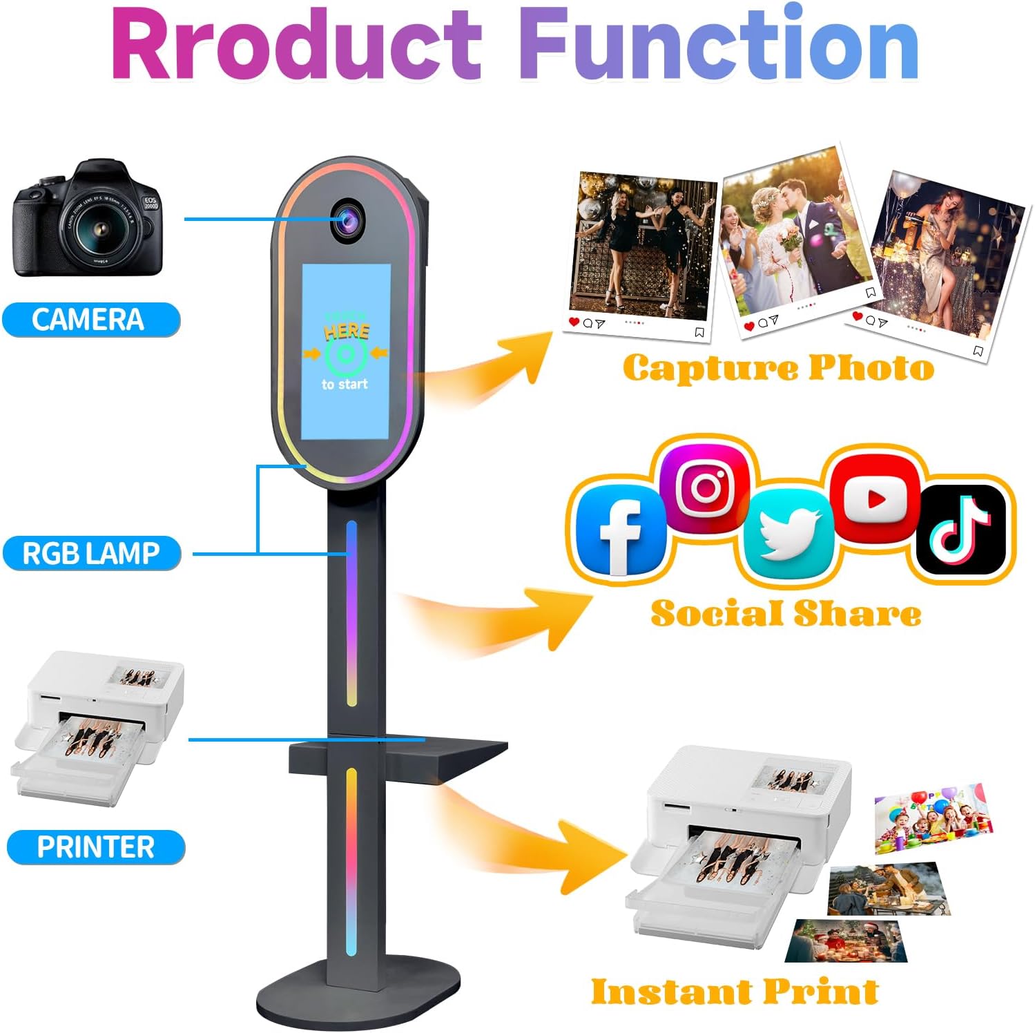 Mirror Photo Booth with Camera and Printer, DSLR Photo Booth with 15.6" Touch Screen, Remote Control RGB Light, Flight Case – Perfect for Parties, Events, Rentals (Black)