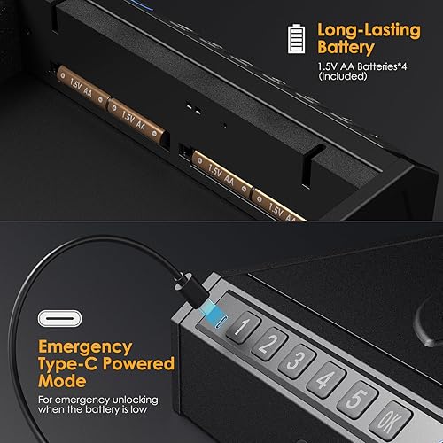 Miniatura 5 de Gun Safe Biometric Handgun Safe, Fingerprint Pistol Safe 3-Ways Quick-Access Gun Safes for Pistols with Key and Keypad, Gun Lock Box for Pistols