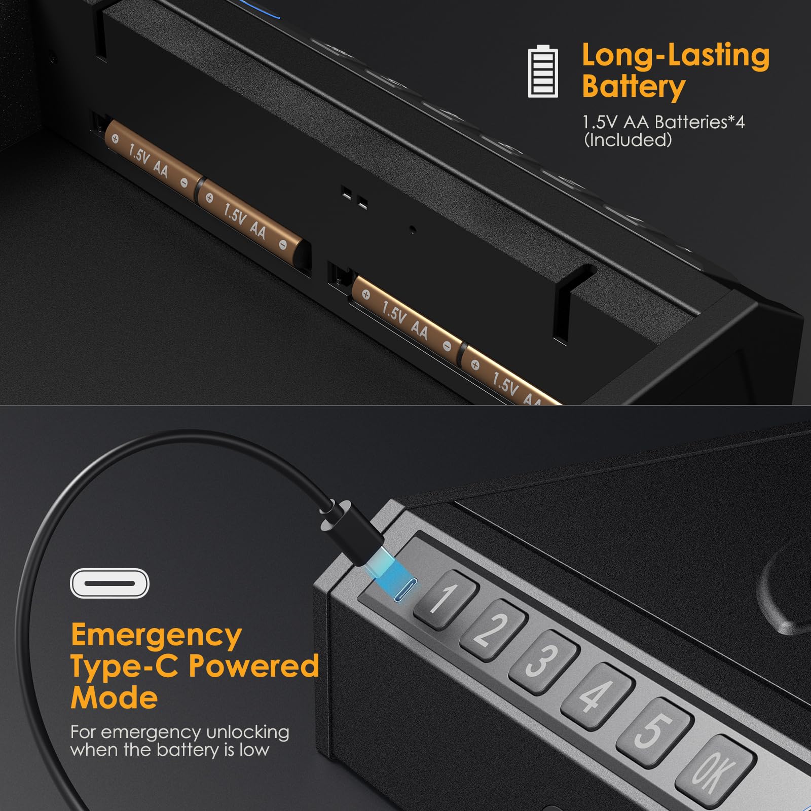 tomvorks Gun Safe Biometric Handgun Safe, Fingerprint Pistol Safe 3-Ways Quick-Access Gun Safes for Pistols with Key and Keypad, Gun Lock Box for Pistols Handgun Nightstand Car Home Bedside