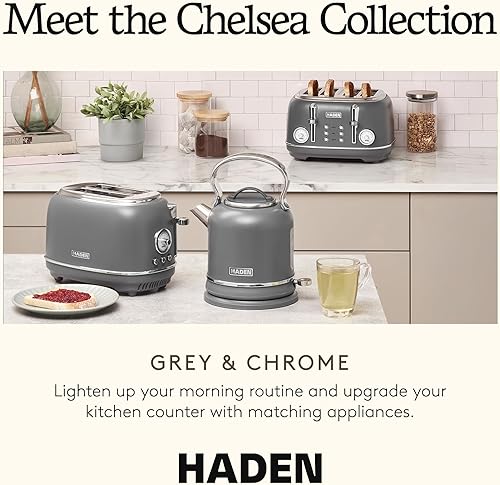 Miniatura 5 de Haden Chelsea - Tostadora de ranura ancha de 2 rebanadas con control de tostado ajustable, gris y cromado