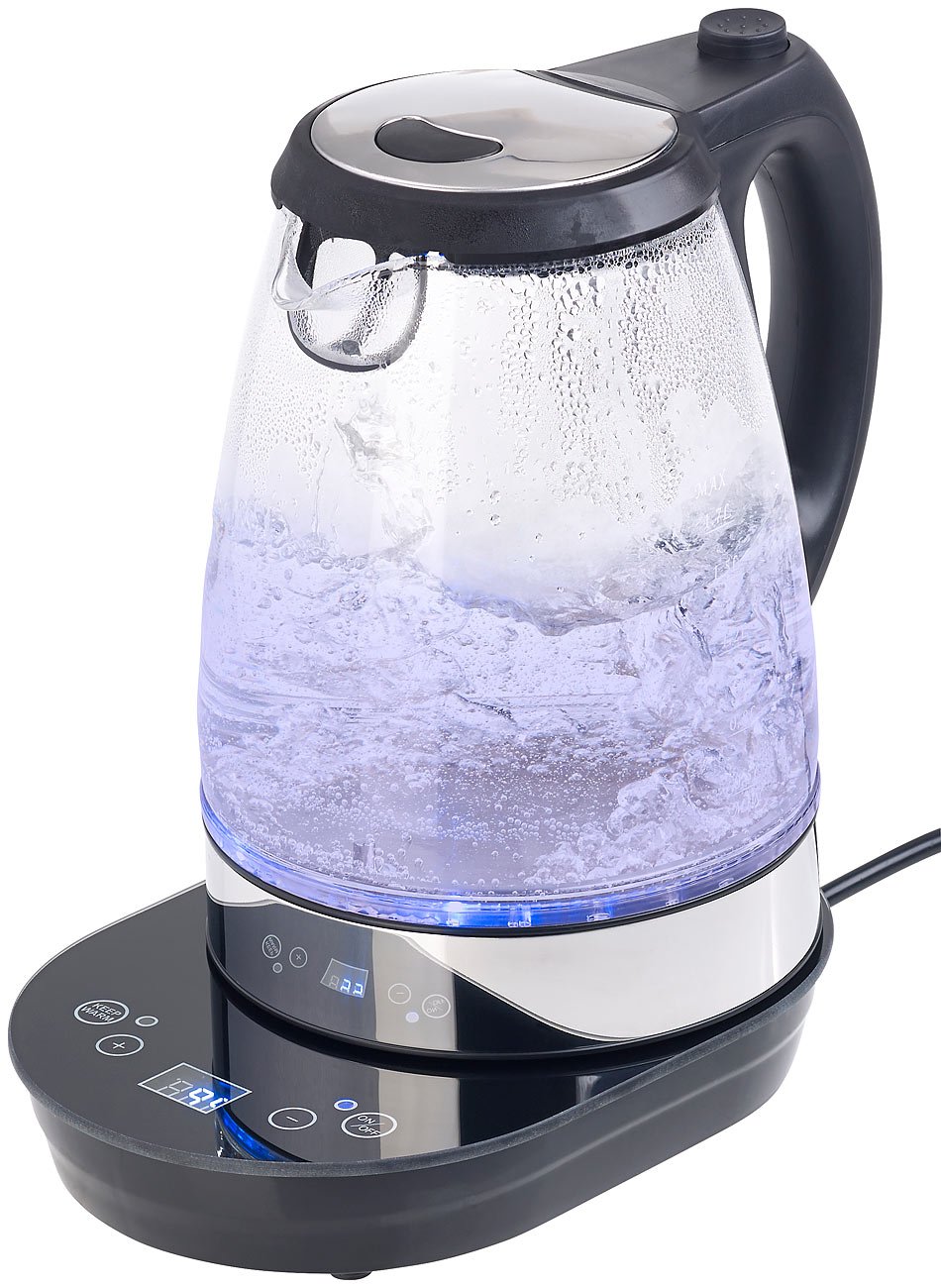 Rosenstein & Söhne bollitore in vetro: Digital Glass- Bollitore con selezione della temperatura, 20-100 °C, 2.200 Watt (con LED, indicatore di temperatura, cucina)