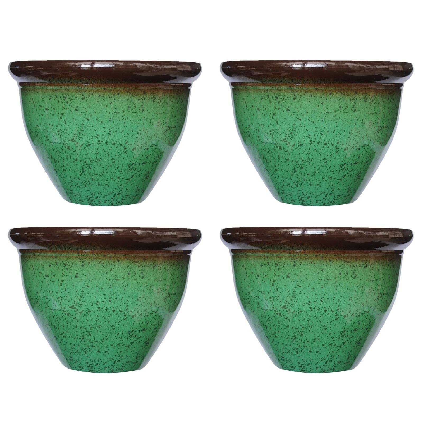 simpa Speckle Glaze Effect Plastic Planter Pots - GREEN, Set of 4 Pots - 30cm (H) x 39.5cm Diameter