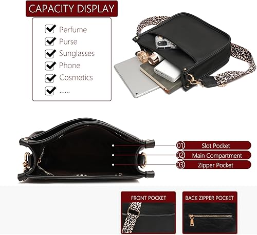 Miniatura 6 de KOGTLA Bolso bandolera para mujer con correa de guitarra de leopardo, bolso de mano de piel sintética vegana