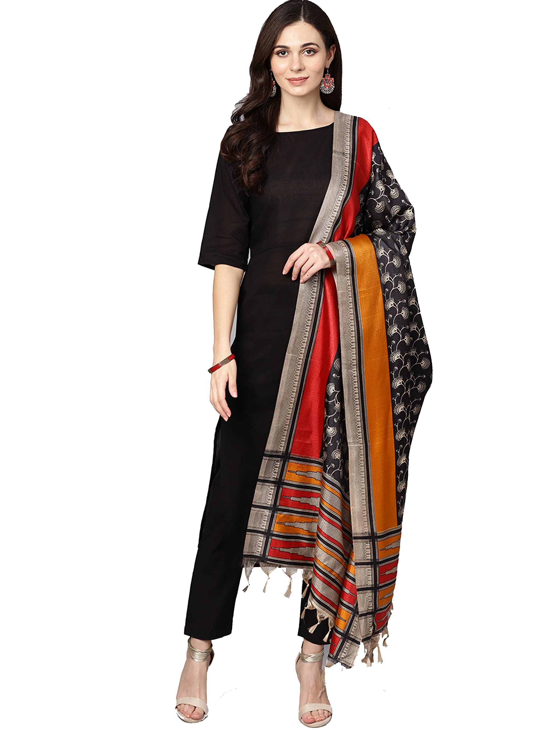 AraynaWomen's Cotton Straight Solid Kurta Set with Palazzo Pants Pants and Printed Dupatta