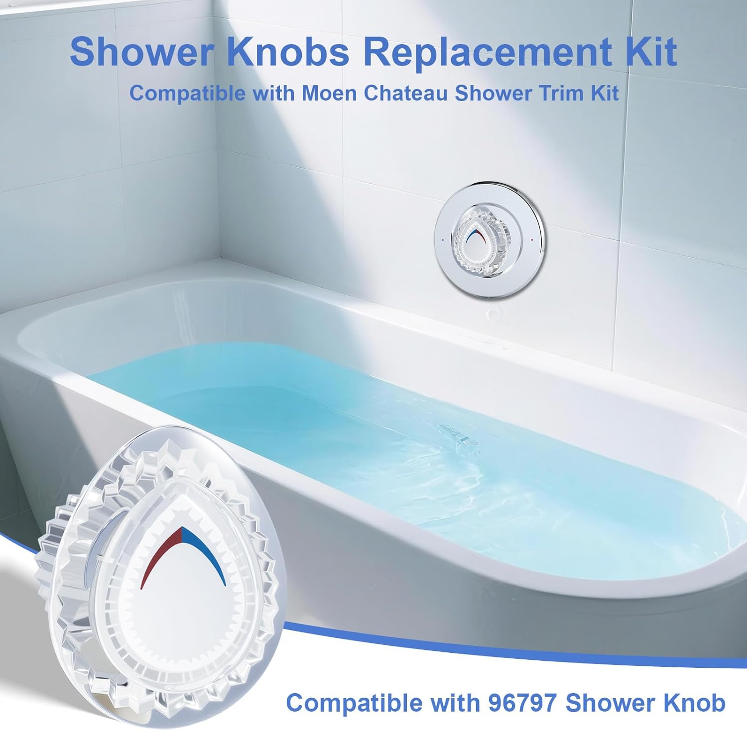 2 Pack 96797 Shower Handle Replacement, Compatible with Moen Chateau Shower Trim Kit Shower Knob Replacement, for Bathroom Tub and Shower, Include Screws