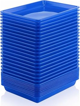 Plastic Tray, 24 Pack Plastic Art Trays Actxivity Crafts Tray Organizer Serving Trays for School, Home, Painting, Beads, DIY Projects Blue
