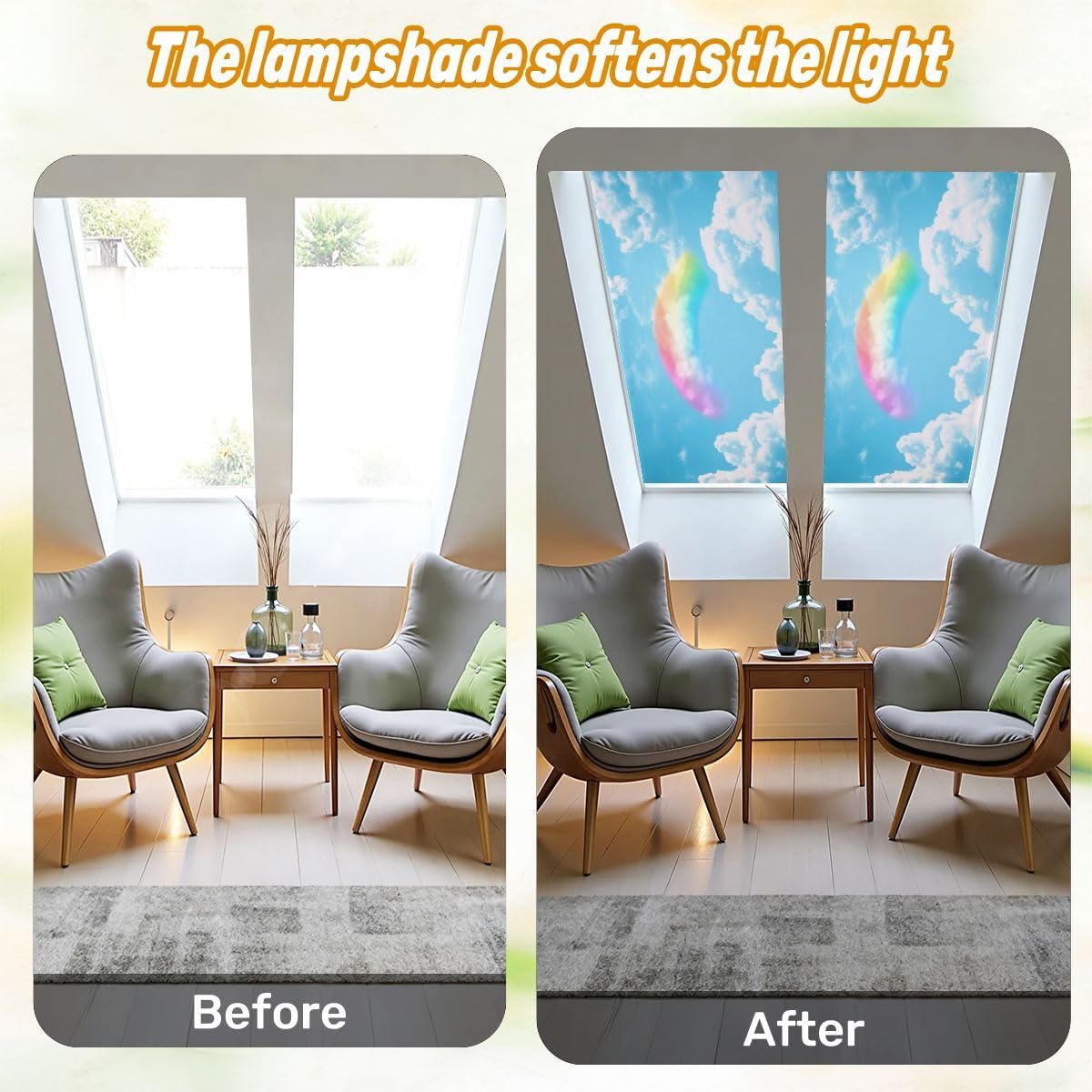 Fluorescent Light Covers for Ceiling Lights Rainbow Cloudy Sky Easy to Install Magnetic Light Filter for Classroom Office Hospitals School Home Decor