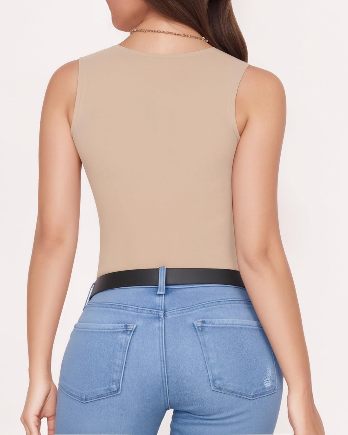 ALGALAROUND Sleeveless Tank Tops for Women Cut Out Front Ribbed Tshirt Crew Neck Casual Shirt - Image 4