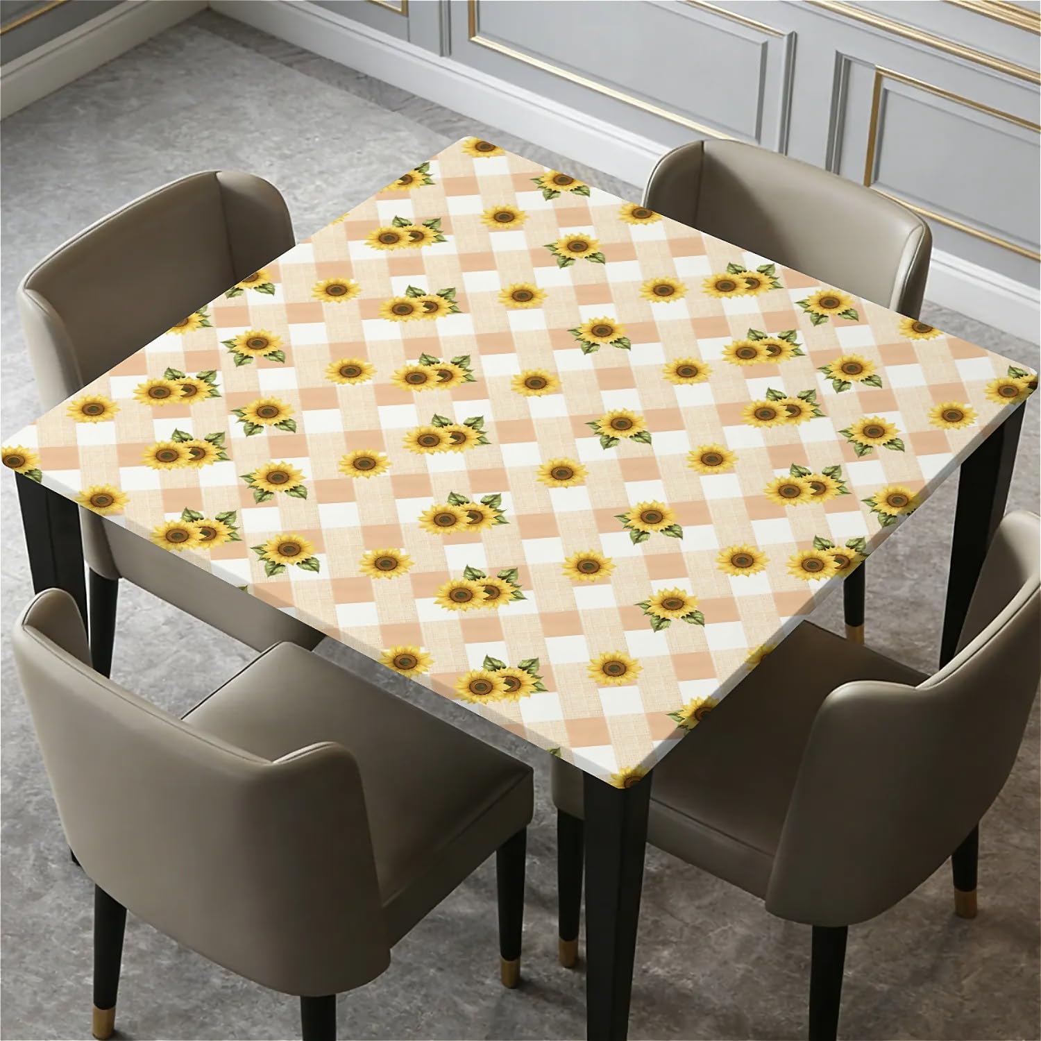 ARTSGOO Square Table Cloth Wipe Clean 34in, Waterproof Tablecloth with Elastic Edge Table Cover for Kitchen Dining Table/Party/Outdoor-Sunflower