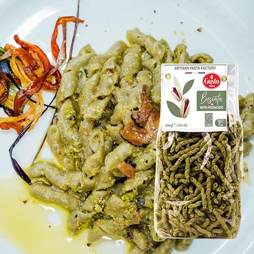 Miniatura 5 de GUSTO ETNA Pasta Busiata de Pistacho, Pasta Espiral (17.64 oz), Pasta Italiana Artesanal Busiate, Producto de Italia, Sin OGM