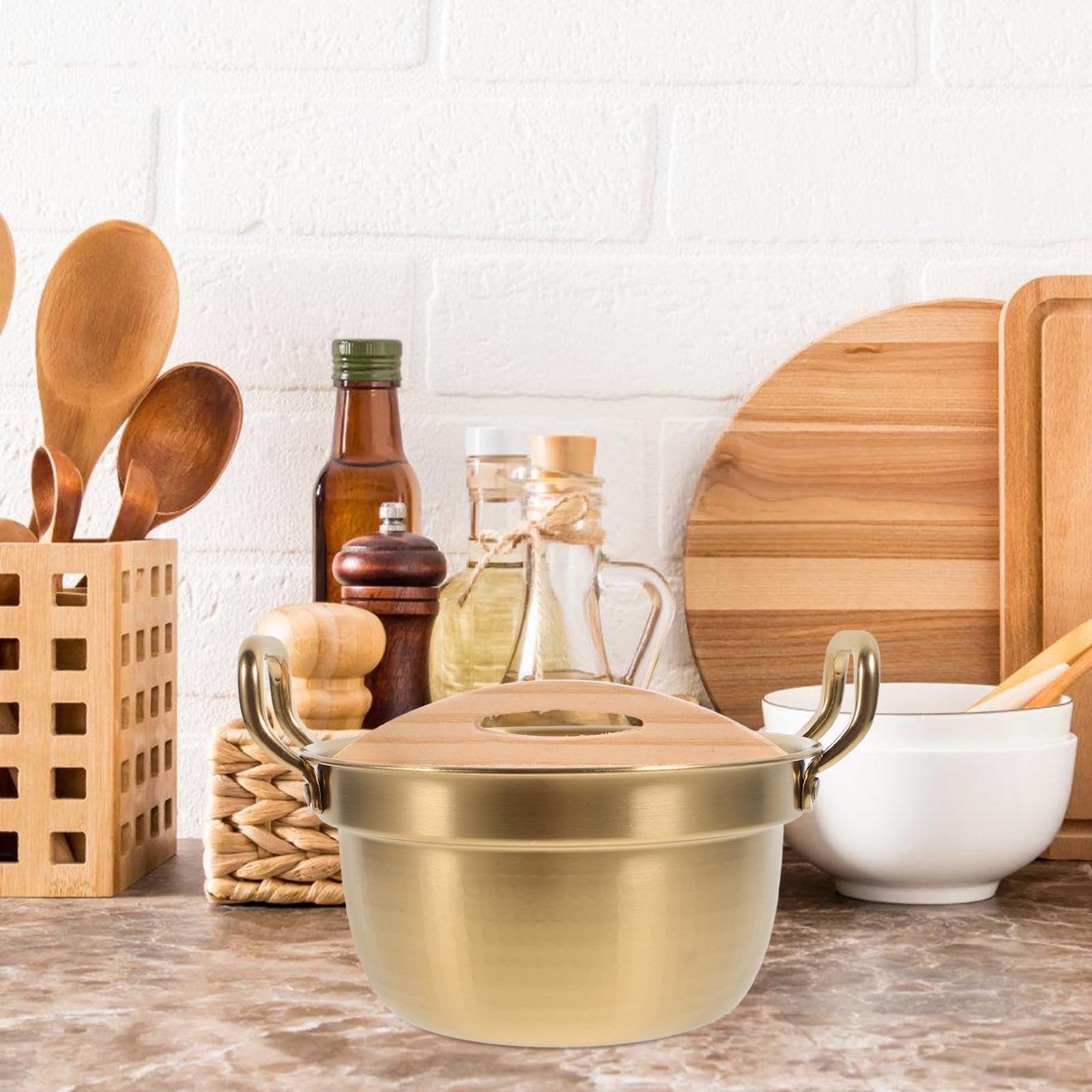 TIDTALEO Pentola per Noodles in Acciaio Inox 900ml Oro con Manico