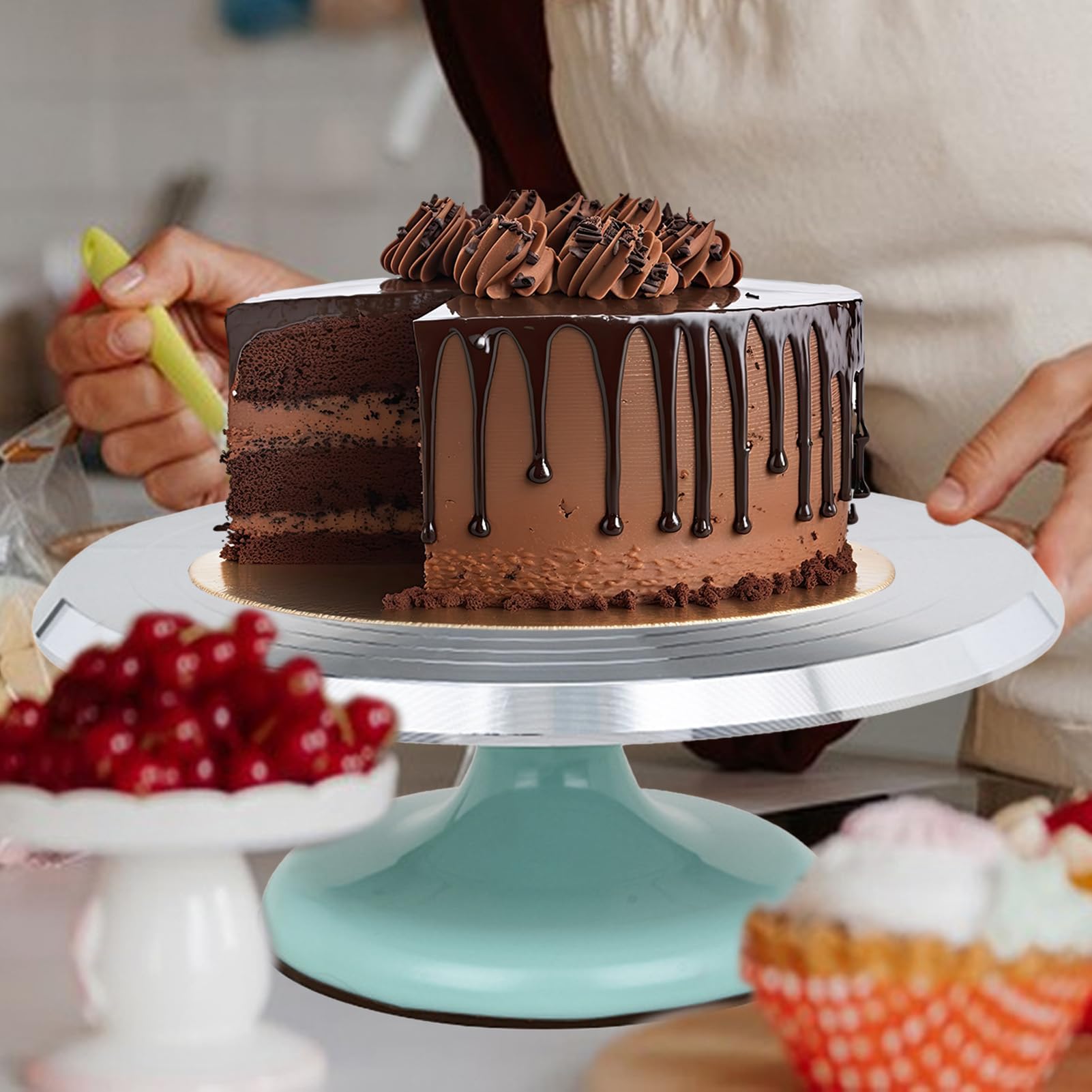 Drehbarer Kuchen-Drehteller zum Erfassen, Premium-Legierung, Kuchenständer für Kuchen und Cupcakes, Werkzeug und Zubehör für perfekte Kuchenpräsentation