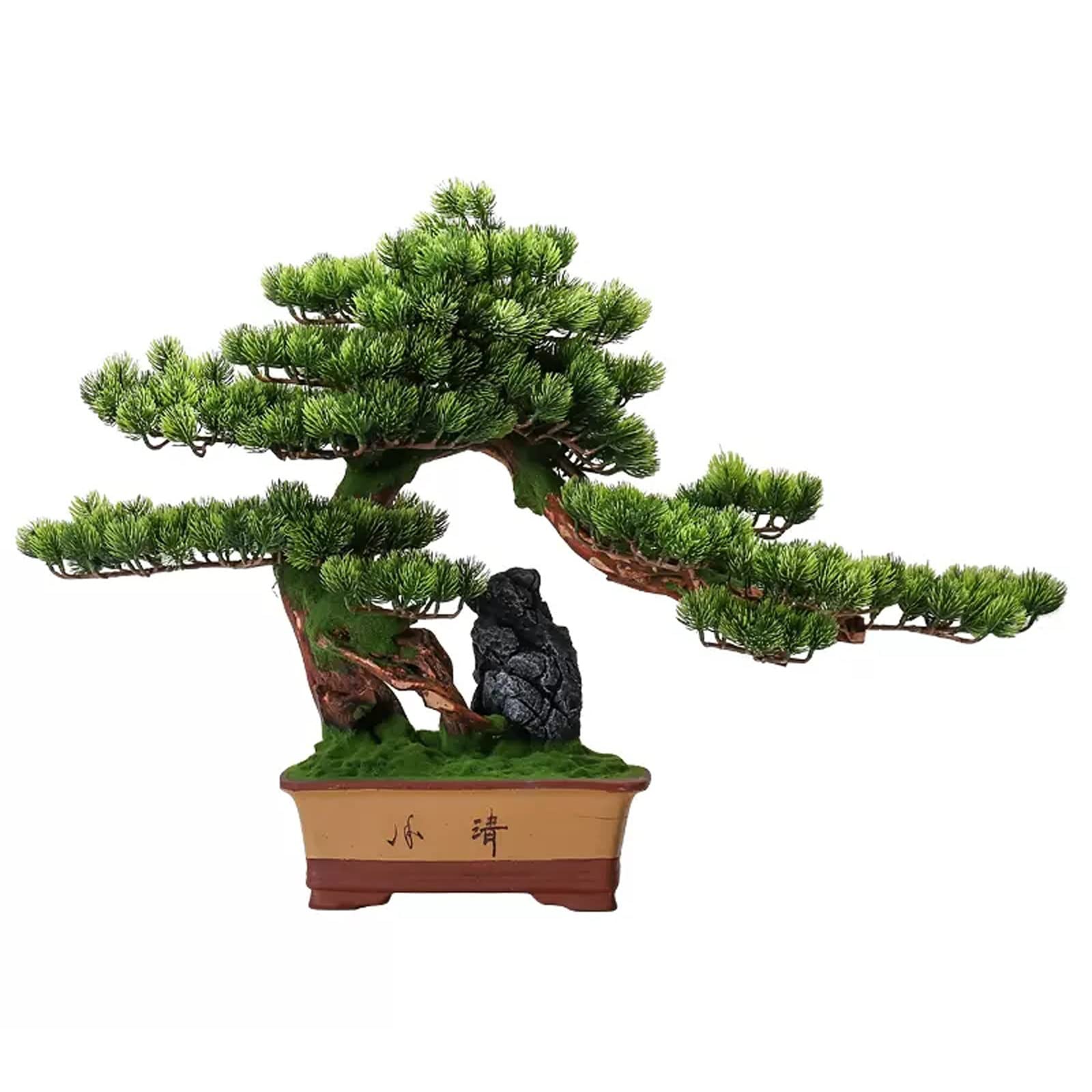 IUokLU Tree Fake Plant Artificial Bonsai Tree Feng Shui Fake Bonsai Artificial Cedar Tree Ceramics Pot, Fake Micro-scape Landscaping Stone, Houseplant for Home Decor Potted Tree Artificial (A)