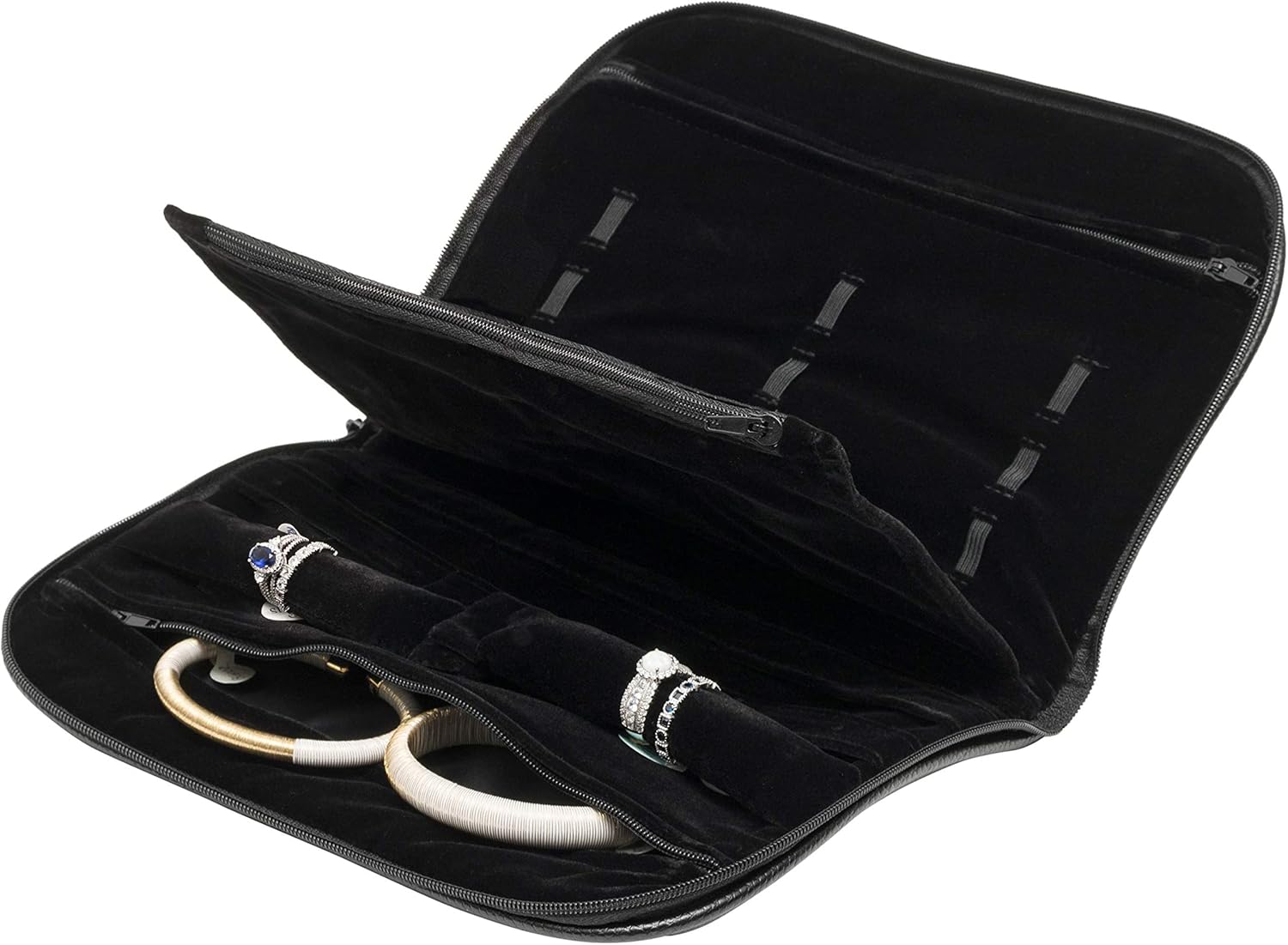 Noble Travel Jewelry Pouch - Compact Jewelry Travel Organizer with Zipper Closure and Pocket - Travel Jewelry Organizer (Large) Black