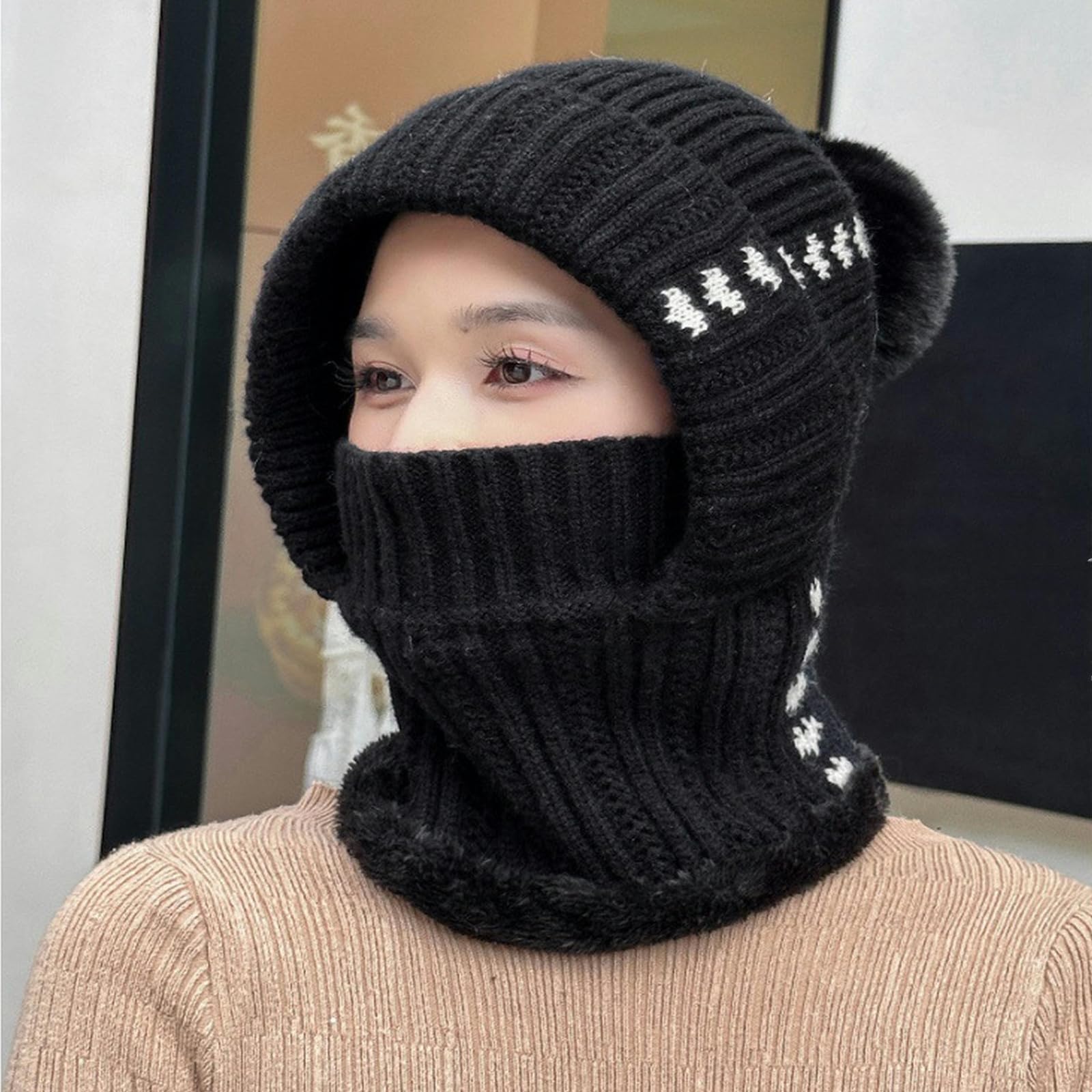 Sombrero Invierno Mujer Sombrero De Invierno para Mujeres, Máscara, Protección De La Oreja, Sombrero De Punto De Una Pieza, Lana A Prueba De Libre para Mujeres-púrpura