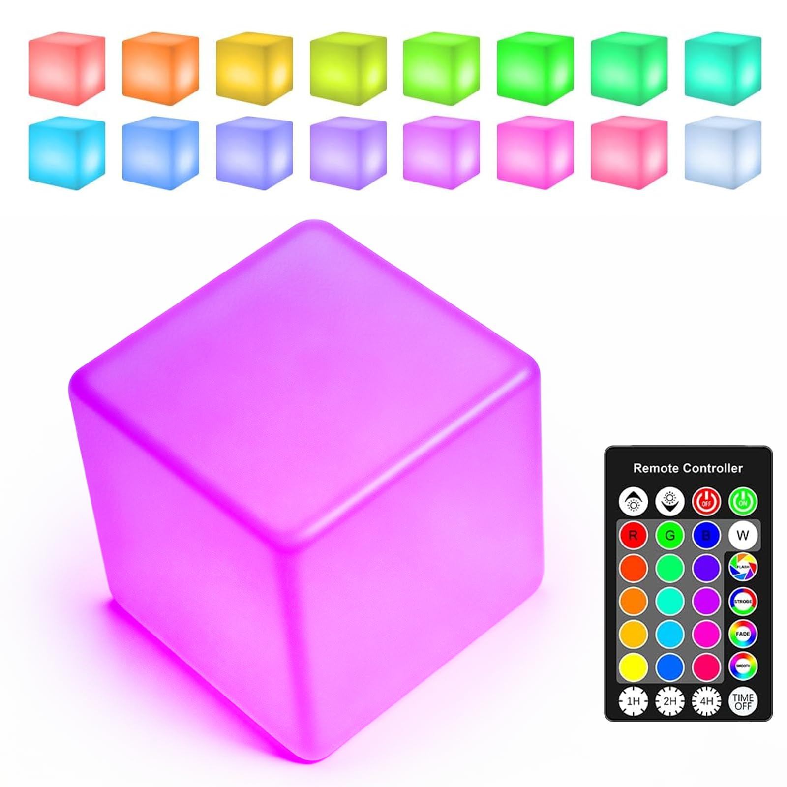 PHOEWON LED Cube Lamp Portable Night Light, 10 cm, RGB Color Changing