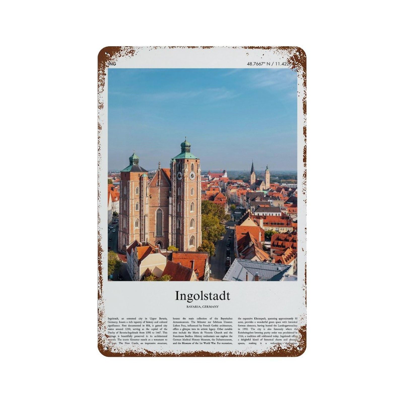 xiaoxiaoshen Ingolstadt Bavaria, Germany City Scenery Wall Decor Art Metal Tin Poster Modern Home Decor Art Home Bar Shop Decorations Vintage Sign 30x20cm