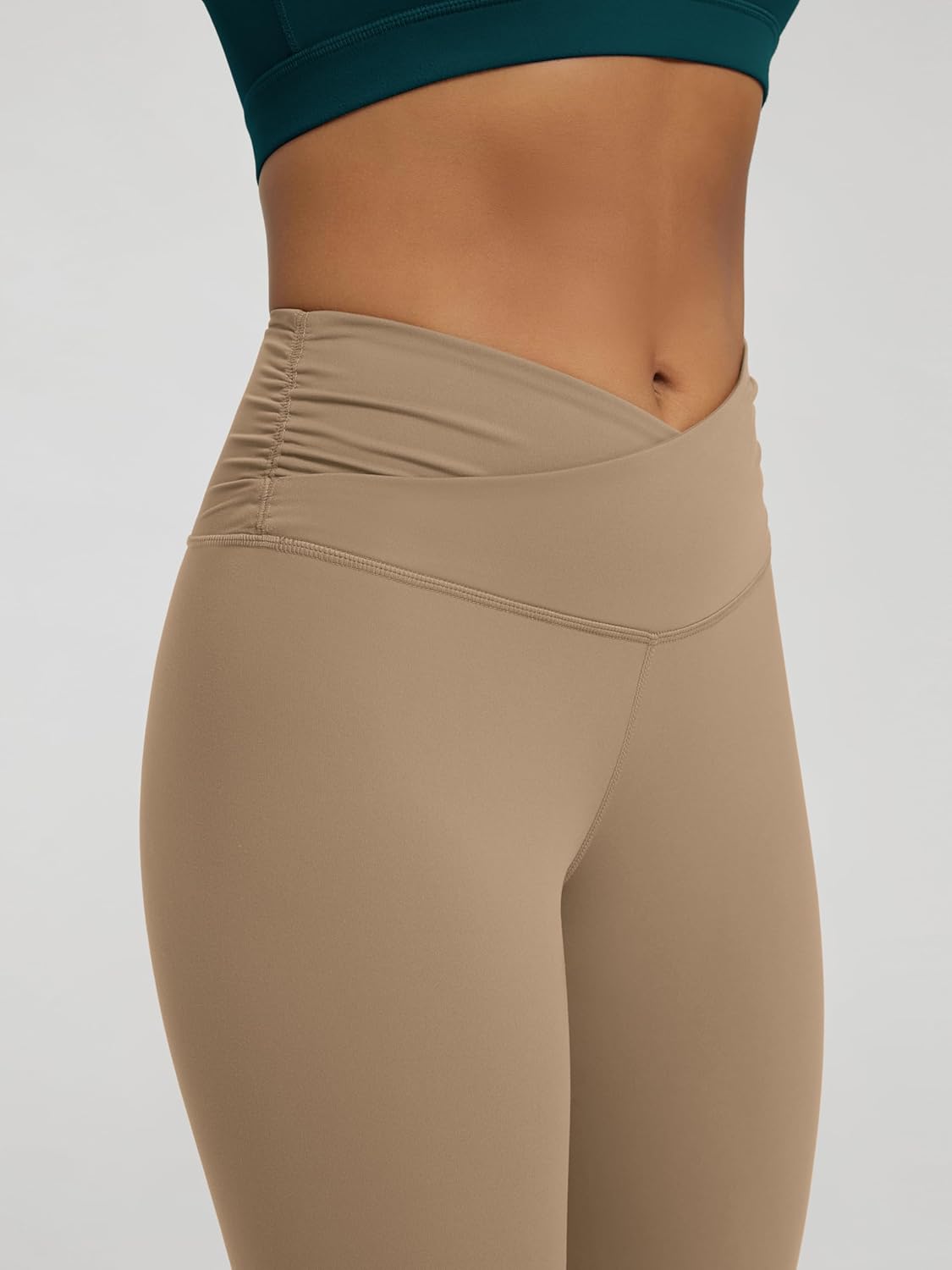 ODODOS Women's Cross Waist Yoga Leggings with Inner Pocket, 23"/25"/28" Gathered Crossover Workout Yoga Pants