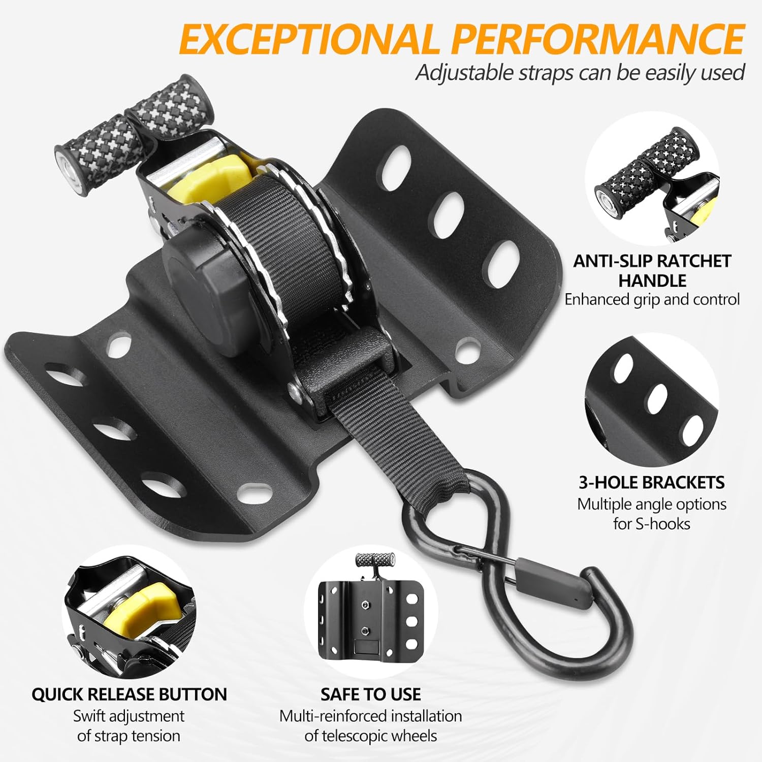 2PCS Retractable Tie Down Straps for 2015-2025 Ford F150, Retractable Ratchet Straps 10 Ft Self Retracting Tie Down with Boxlink Plates Mounted Brackets Bed Mount Heavy Duty Bolt on - Image 2