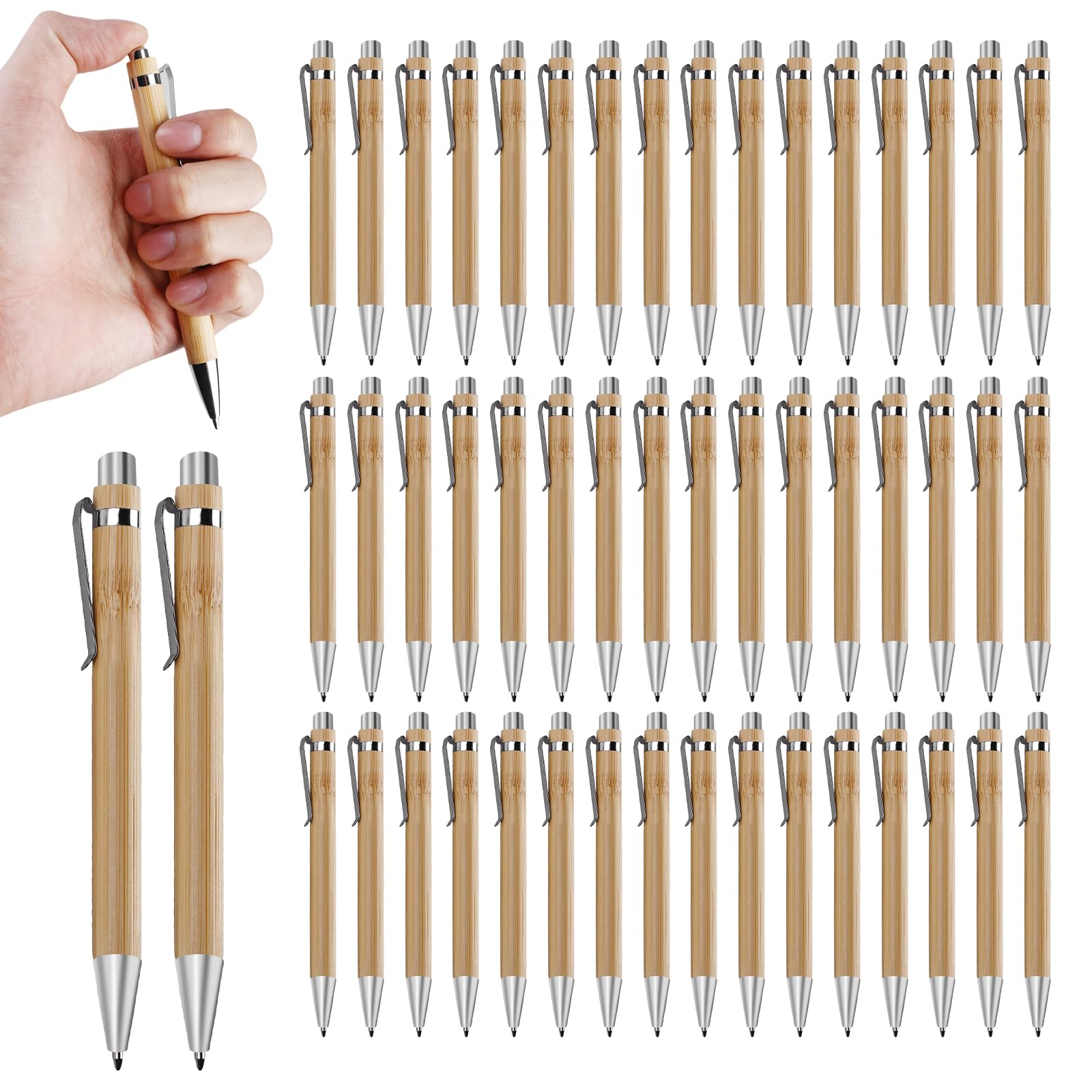 Sporgo Pack of 50 Personalised Bamboo Shaped Pens with Engraving for Office School Exam Gift Black