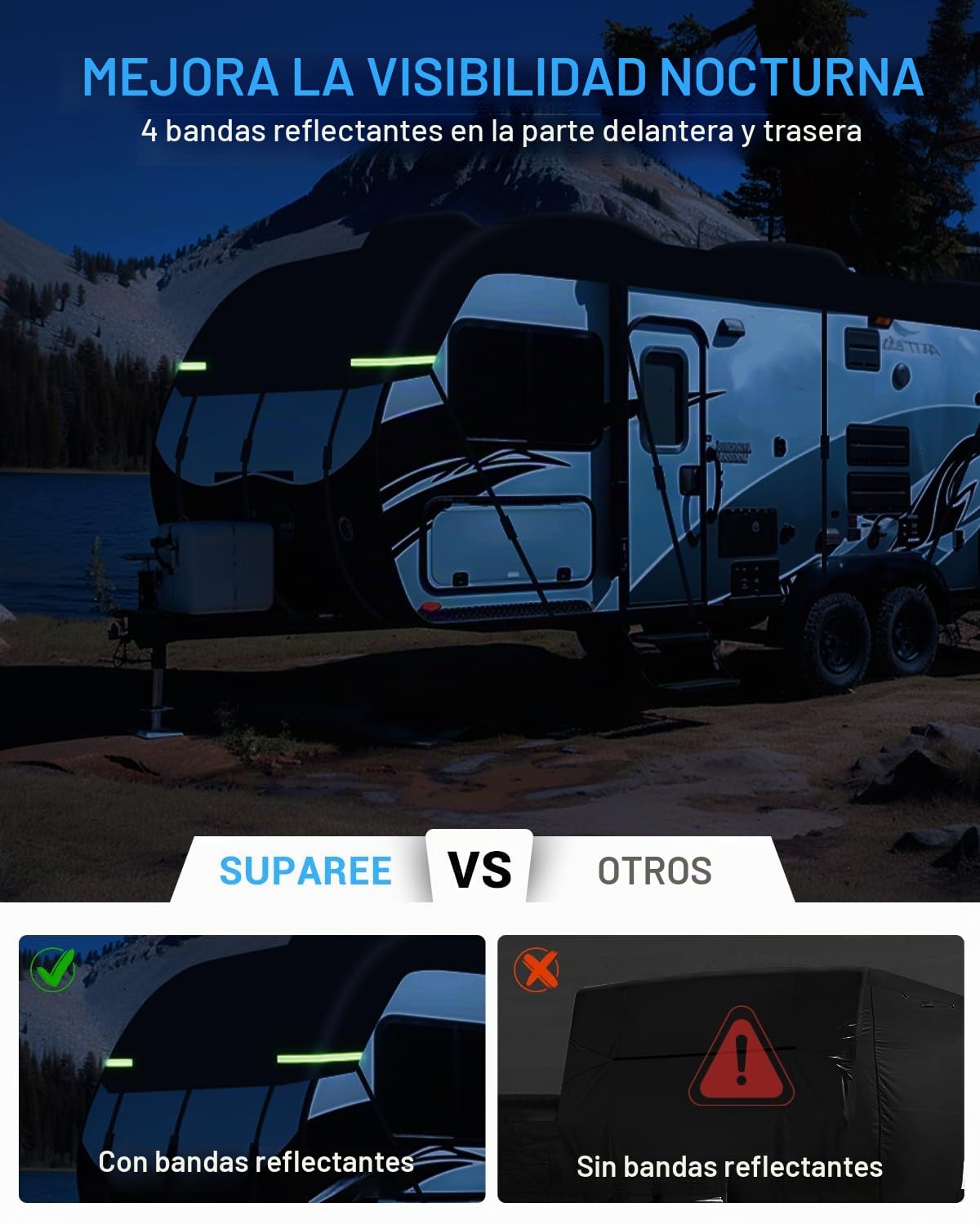 SUPAREE Funda de Autocaravana Funda Caravana Impermeable Cubierta Techo Autocaravana Protección UV Tela Oxford 210D con Tiras Reflectantes 5.5x3m