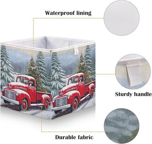 Miniatura 3 de Christmas Trees Truck Cube Storage Bin Fabric Storage Cubes Foldable Storage Box Large Closet Organizers Baskets Containers for Shelves Home Office