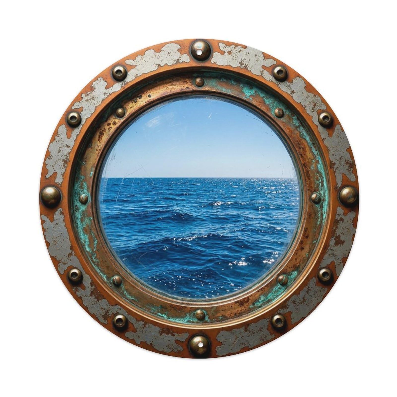 Vintage Porthole Sapphire Blue Nautical Window View Vintage Metal Tin Sign Plaque Wall Decor for Cafe, Club Bar, Office, Garden Metal Poster 8x8Inch