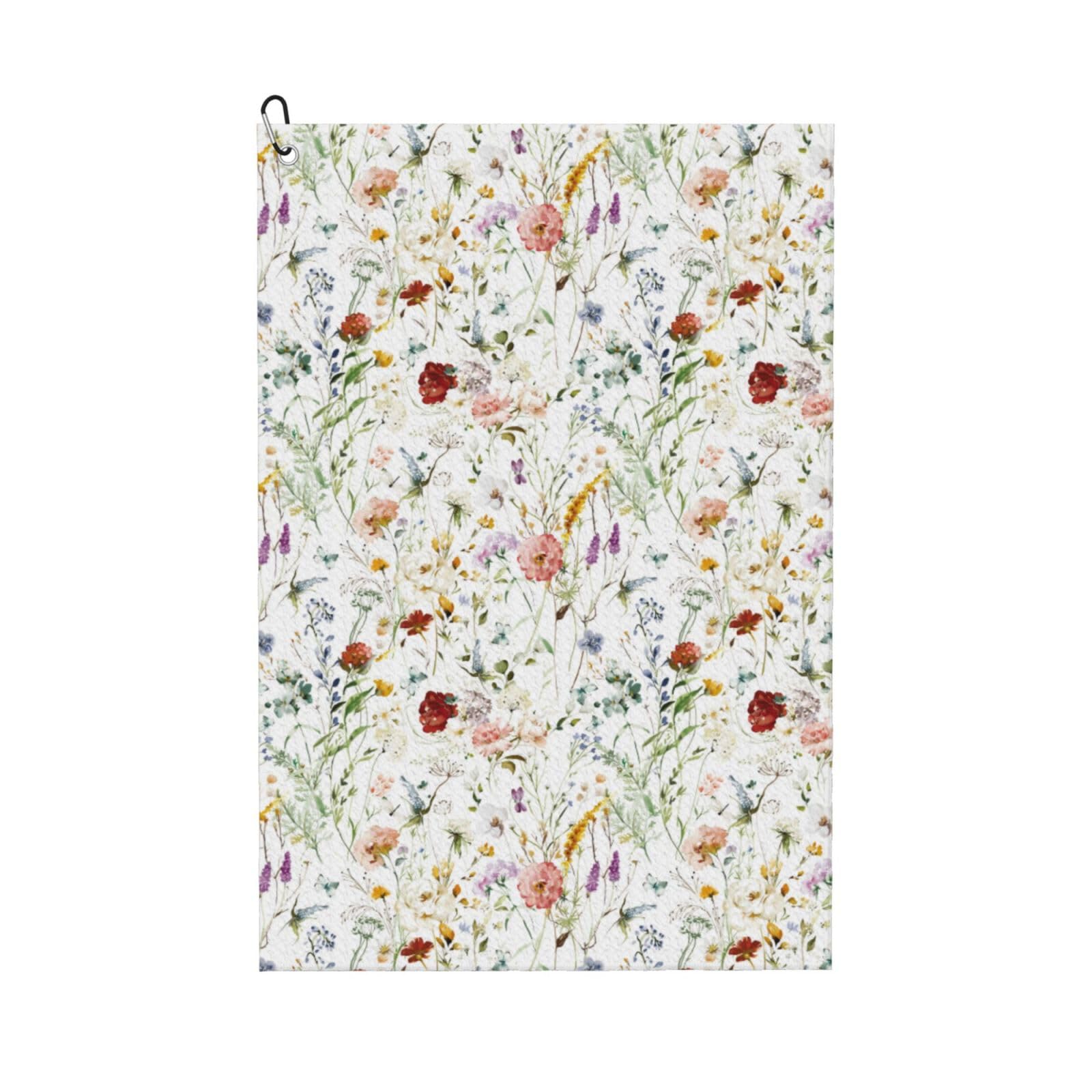 AOOEDM Wildflower Watercolor Print Golf Towel with Carabiner Clip Absorbent Microfiber Golf Towel for Cleaning Golf Ball Club Putter Iron for Golf Bag Trolly Belt Loop 16" X 24"