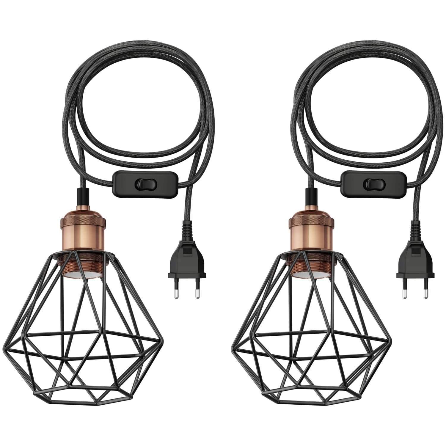 ledscom.de 2x 3 m Textilkabel RETRA, Vintage, Stecker, Schalter, bronze, Käfig-Schirm