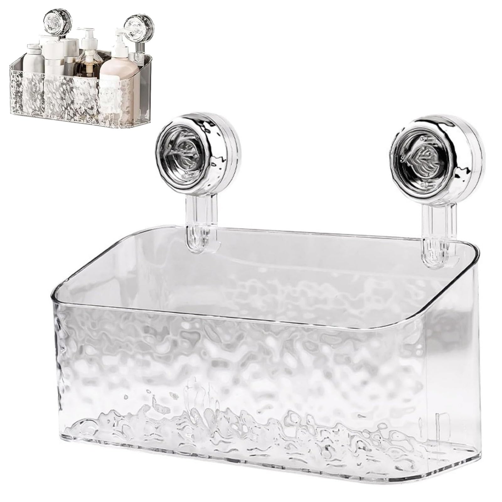 Leichte Luxus-Duschablage mit Gletscher-Muster, Saugnapf, transparent, Eckregal, starker Saugnapfkorb für Badezimmer, Dusche, Aufbewahrungslösung