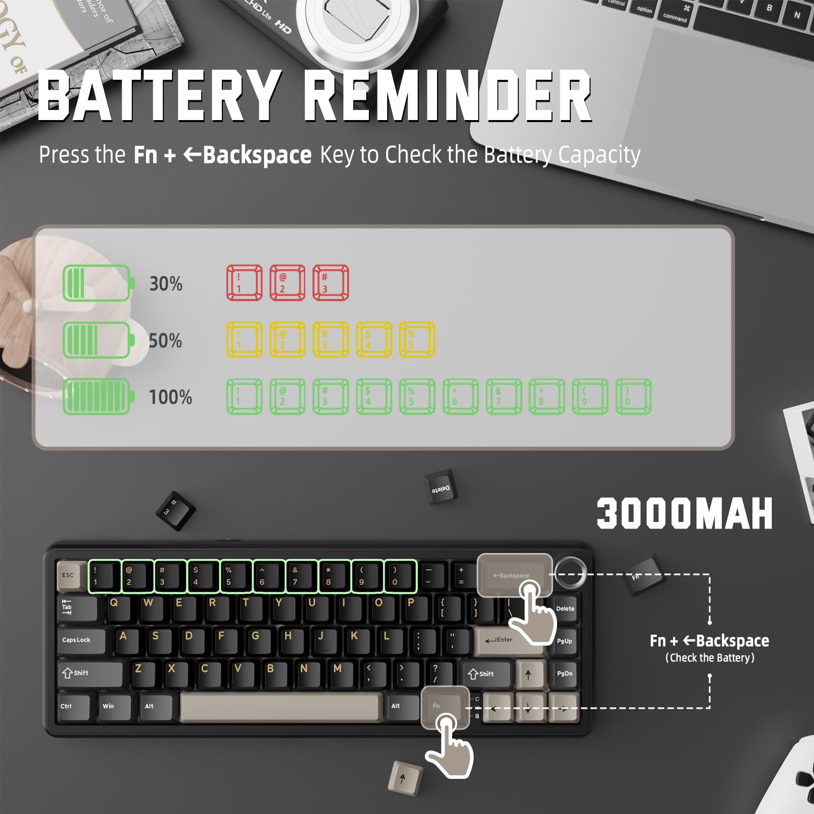 MAMBASNAKE X Attack Shark X66 Teclado Mecánico Inalámbrico Al 65% con Perilla, Teclado para Juegos RGB con Intercambiables En Caliente 60%, BT/2,4 G/USB-C, Interruptor Lineal, Tecla PBT-Starry Black
