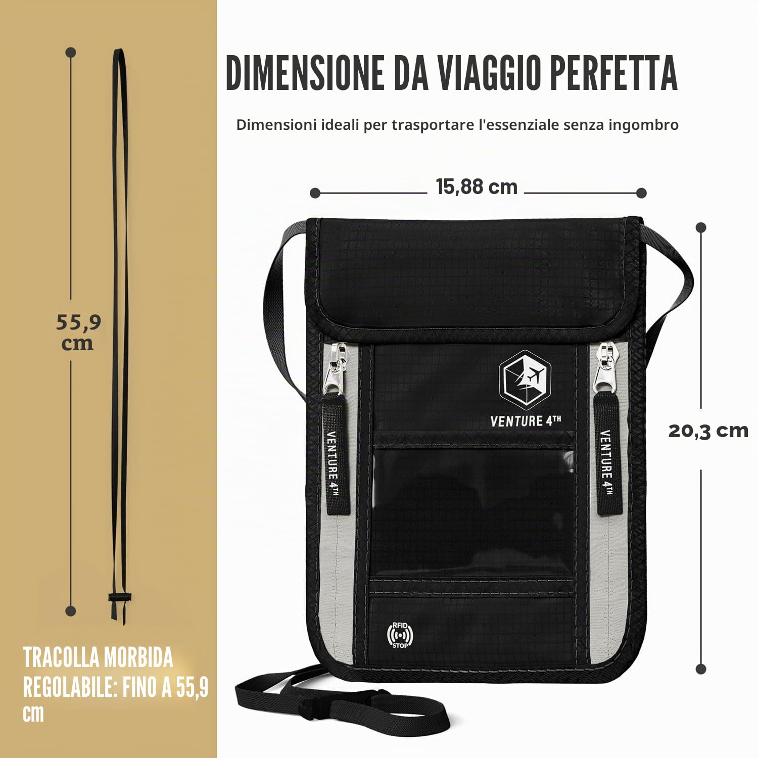 Borsello da Viaggio da Portare al Collo con Protezione RFID Portapassaporto Portafoglio da Viaggio Organizer e Custodia Documenti Antifurto