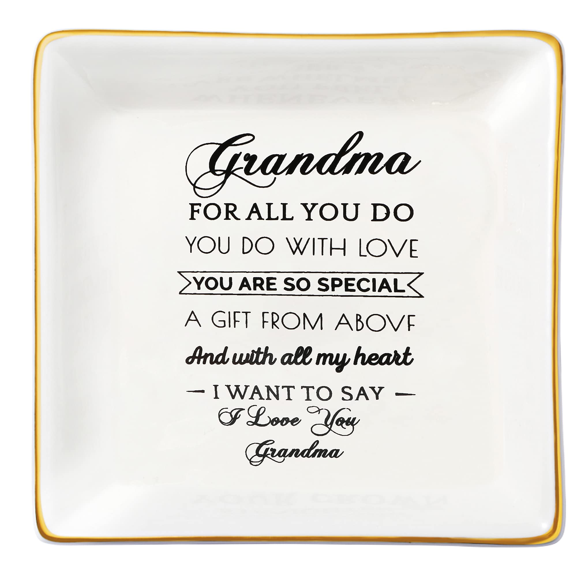JoycuFFJoycuFF Grandma Gifts for Birthday Thanksgiving Day Christmas Ceramic Trinket Tray Jewelry Ring Dish Holder Unique Gold Jewelry Trinket Gifts for Women