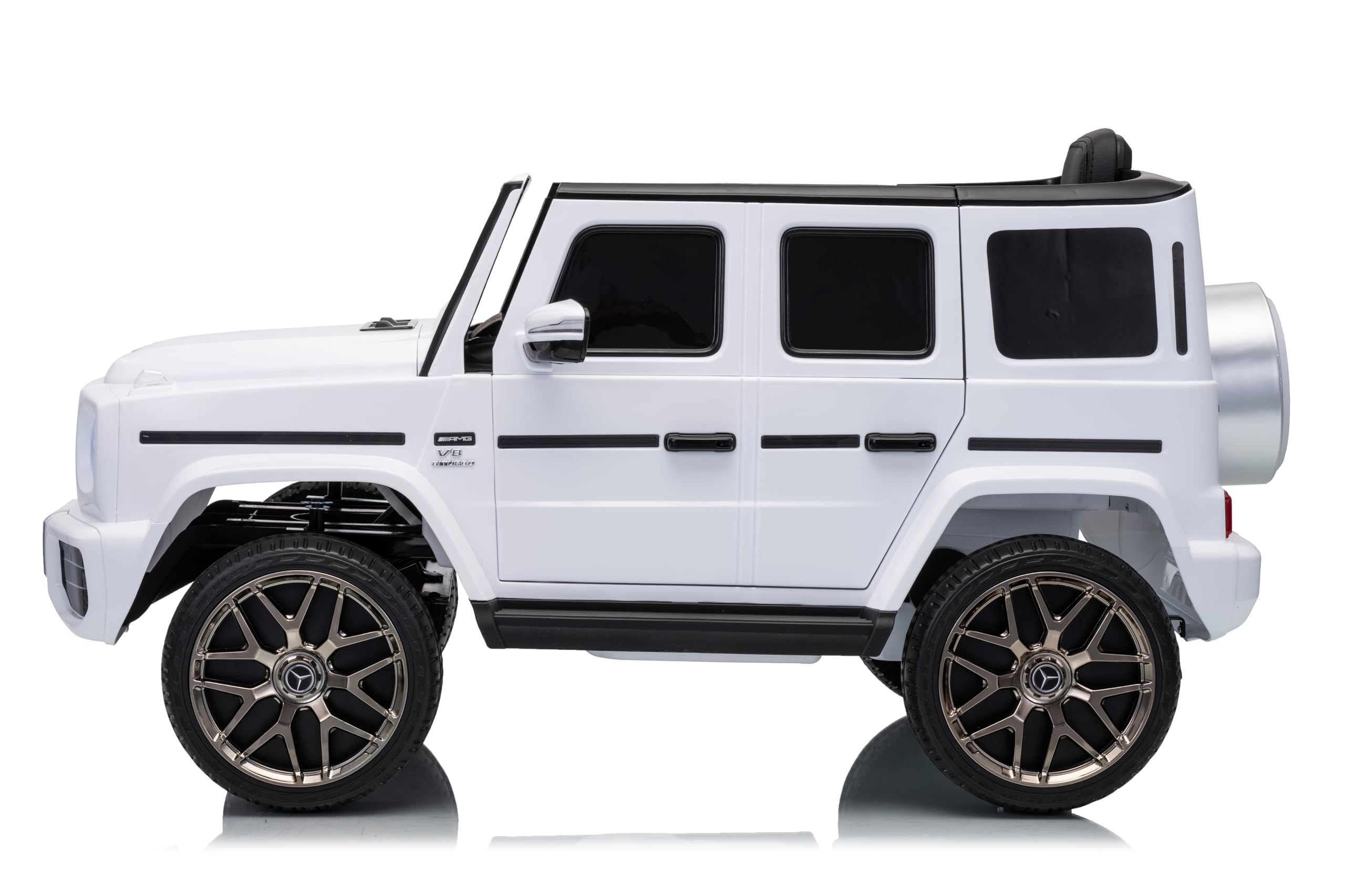 FINOOS Coche Electrico para Niños Mercedes G63 AMG 12V, con 2 Motores, Control Remoto, Bluetooth, Ruedes de Goma, Asiento de Cuero (Blanco)