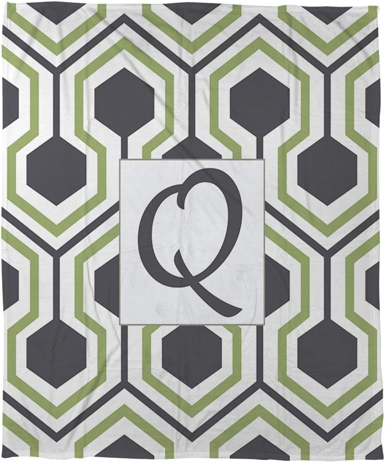 Manual Woodworkers & Weavers Coral Fleece Throw, 50 by 60-Inch, Monogrammed Letter Q, Grey Honeycomb