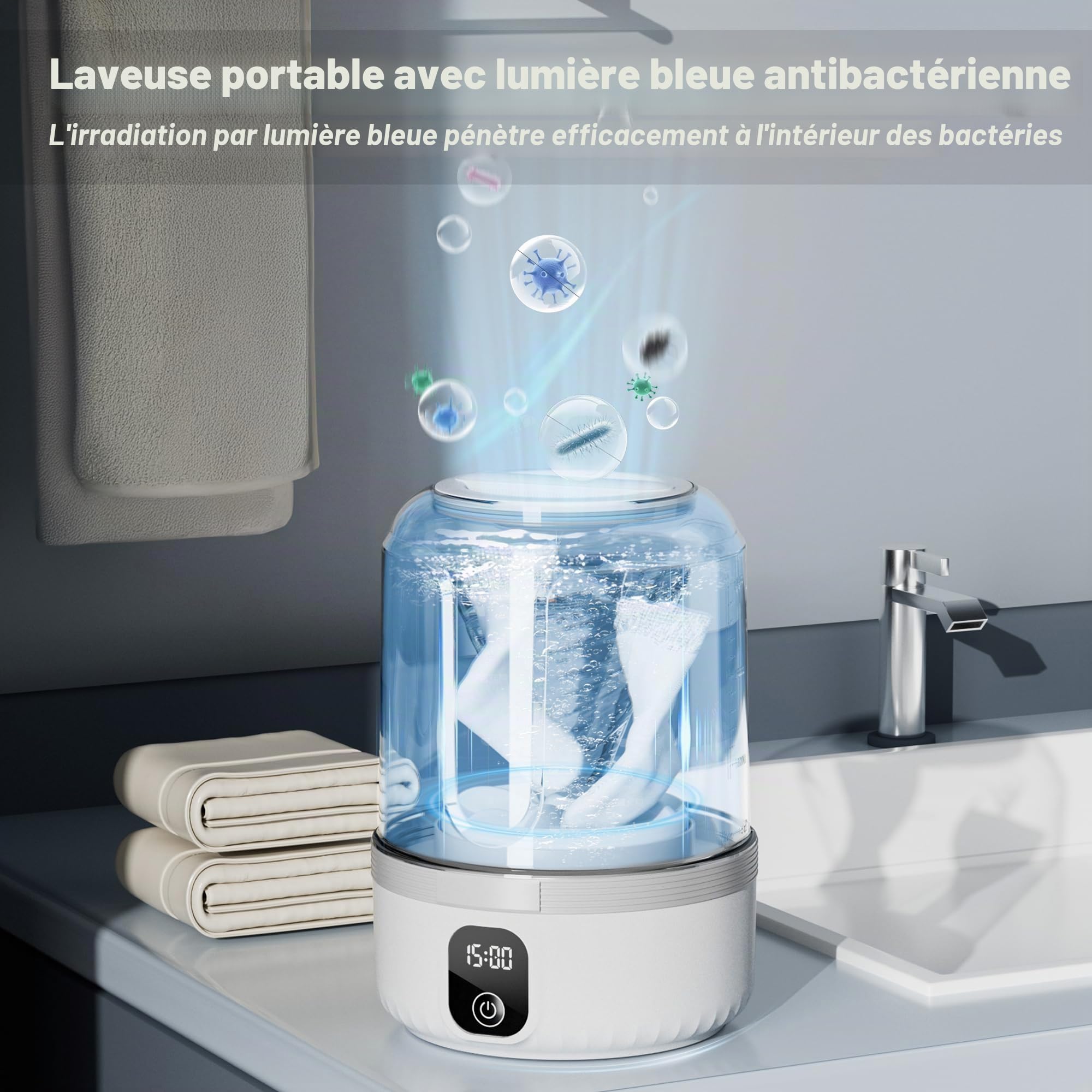 Mini machine à laver portable, rechargeable pour sous-vêtements, chaussettes, voyage, camping, petits vêtements et pinceaux de maquillage, usage domestique