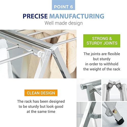 Miniatura 8 de W-Rack - Estante de secado de ropa para ropa  Estante plegable para ropa interior y exterior  Soporte para secadora de ropa de lavandería de acero